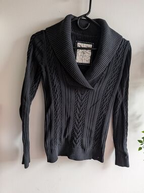 Vintage Tommy Hilfiger Black Cable-Knit Shawl Collar Sweater